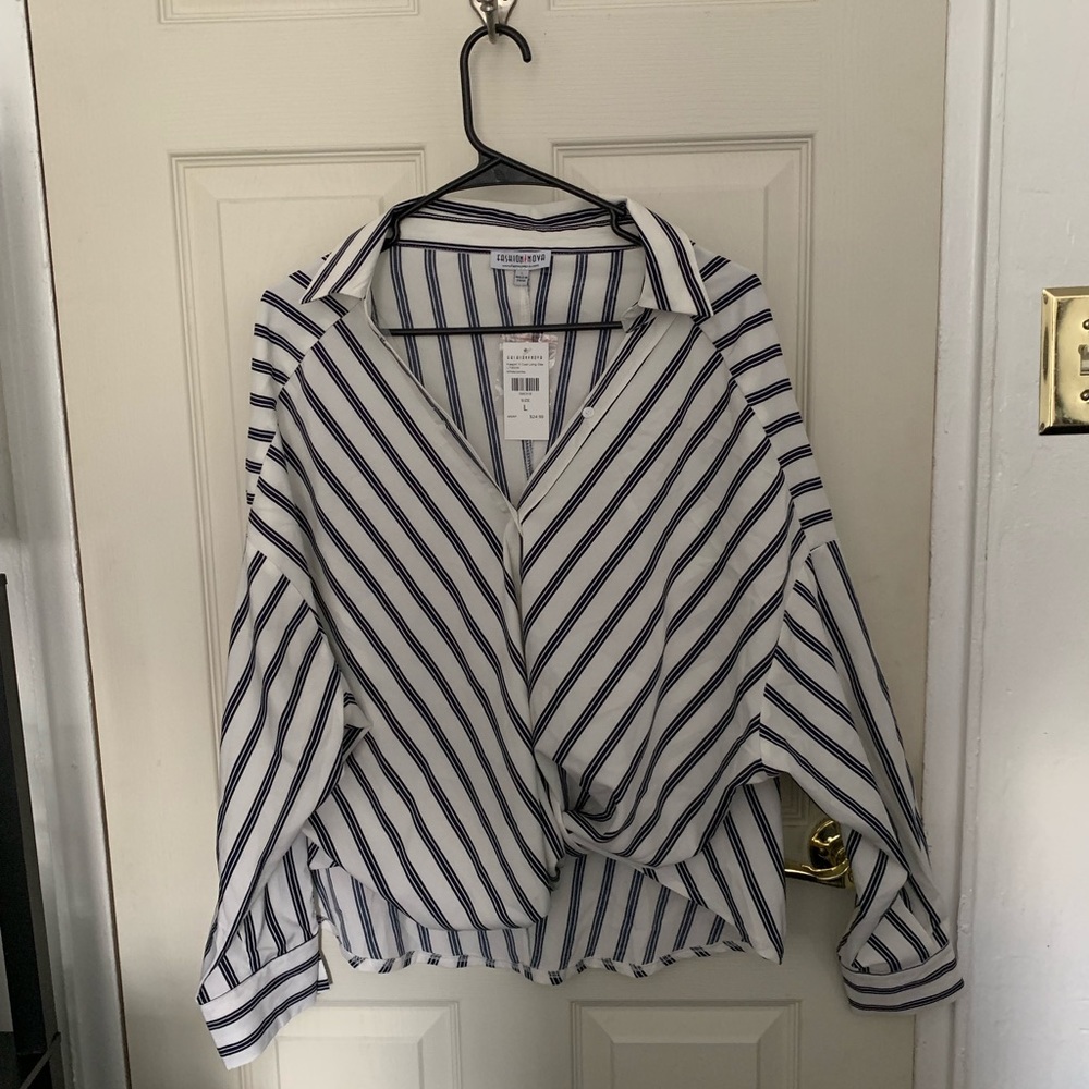 White w/ Navy Stripes Blouse